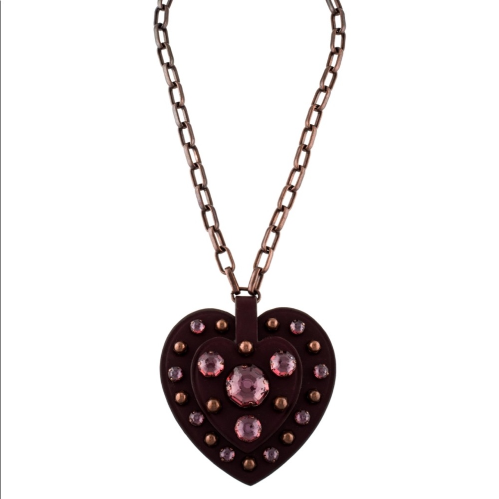 Lanvin Leather & Crystal Heart Pendant Necklace
